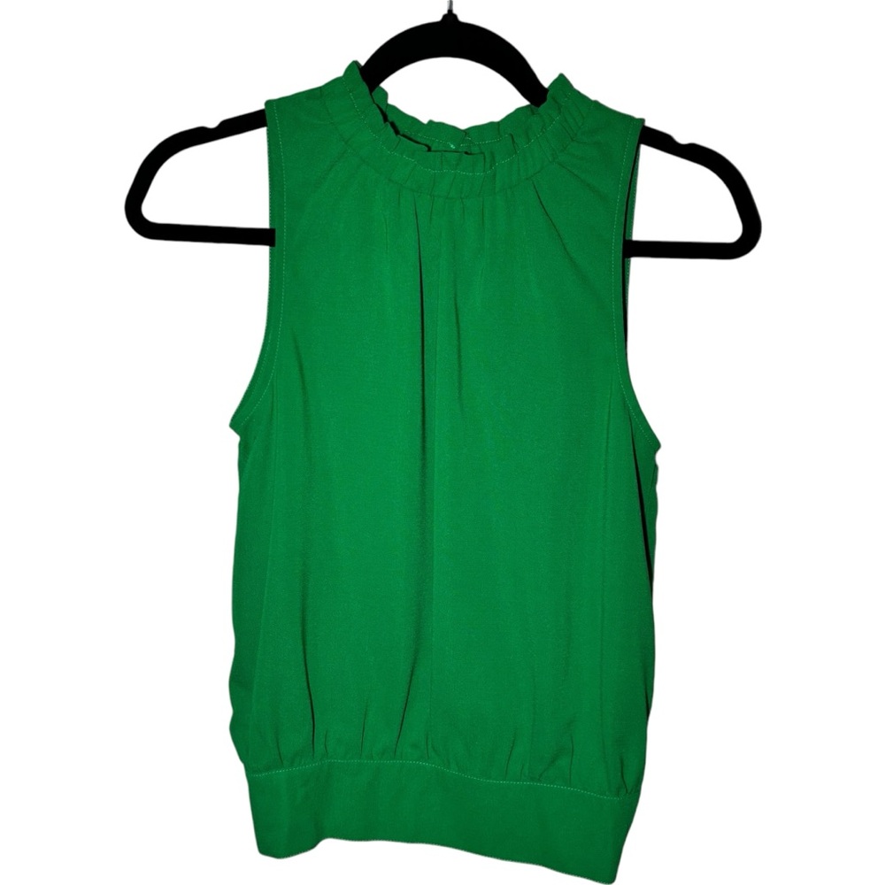 Glam Women's Small Kelly Green High Neck Sleeveless Tank Top Blouse Elastic